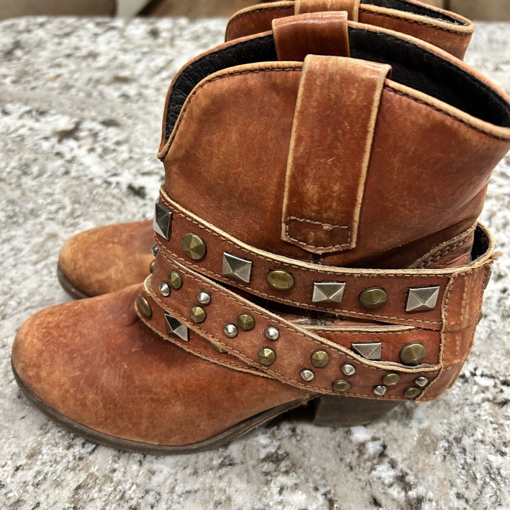 Studded Brown Corral Ankle Boots